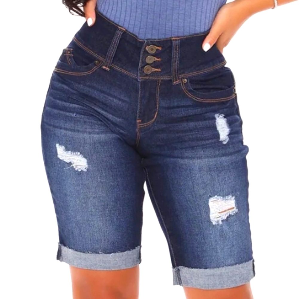 Fashion Nova What A Show Off Booty Lifting Denim Bermuda Shorts Size 13 NEW